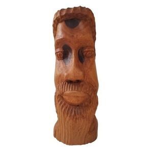 Vintage Hand Carved Art Wood Carving Head Jamaica Rasta Man